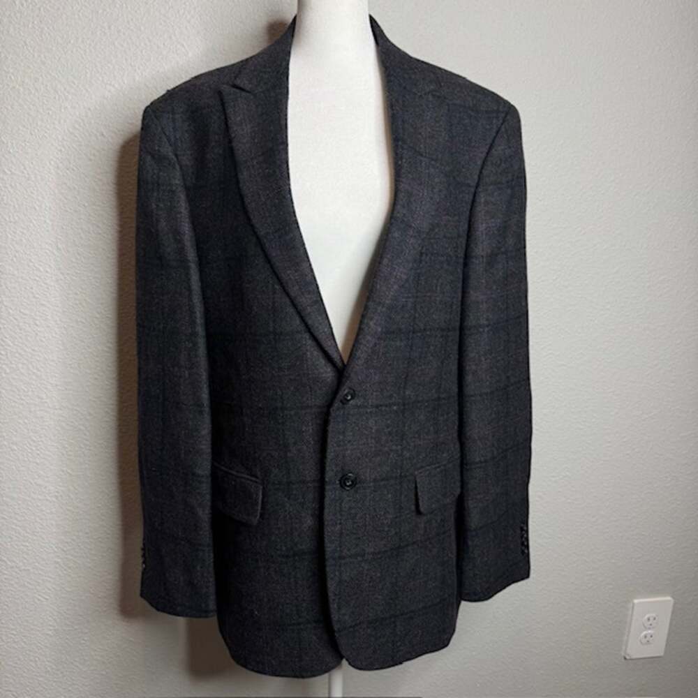 Jos. A. Bank Mens Sz 42R Gray Windowpane Jacket Tailored Fit Wool Blazer